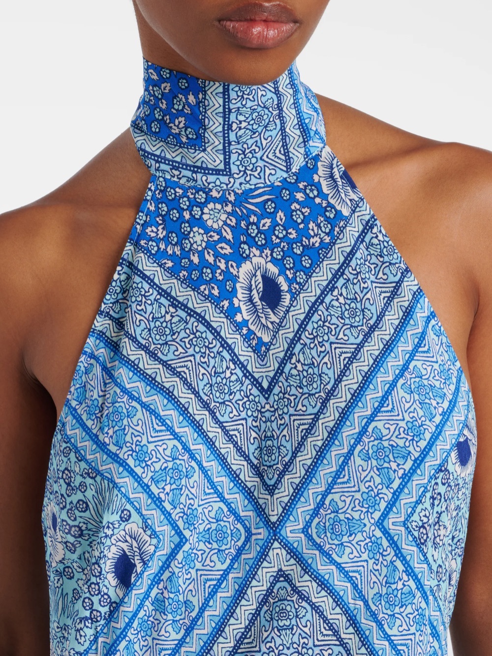 RIXO Blue Paisley Halter Backless Dress - Picture 3 of 8